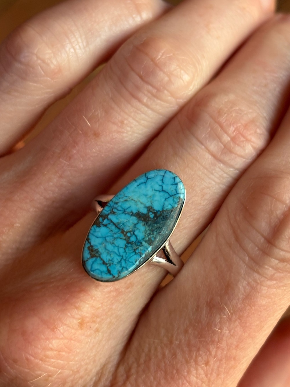 Natural Turquoise Oval Ring • 925 Silver, size 8.5